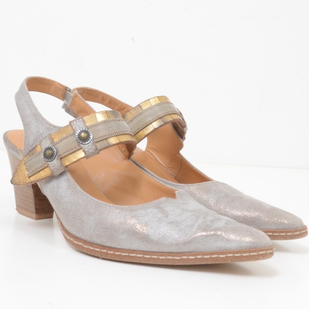 Sundance Made in France Slingback Pumps Metallic Leather Women's 7 EUR 37 Shoes